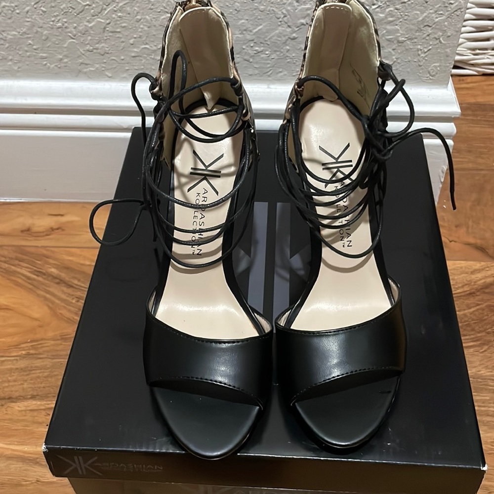Leopard Print Lace Up Stilettos size 6.5 from Kardashian Kollection